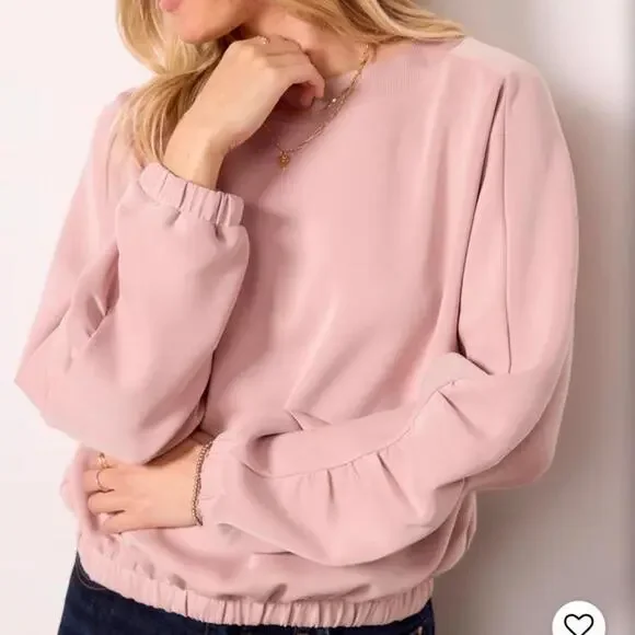 Evereve Mariana Sleek Pullover Crewneck Ruffle Sleeve Blush Pink Women’s Medium - Picture 14 of 15